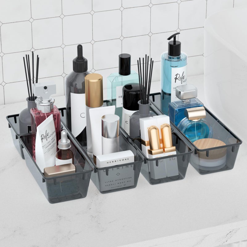 WOWBOX 6 Pack Clear Drawer Organizer Set  Acrylic Drawer Storage Trays  Storage Bins for Makeup  Cosmetics  Jewelries  Utensils  Gadgets  Office  Black - Image 5